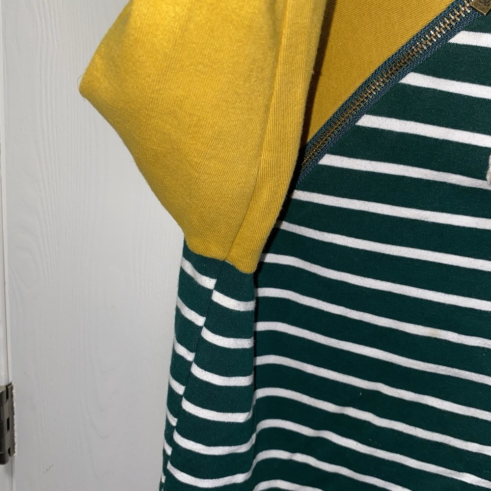 Women's & Colorblock Striped Double Hoodie Sweatshirt Green And Mustard Small - Picture 3 of 11